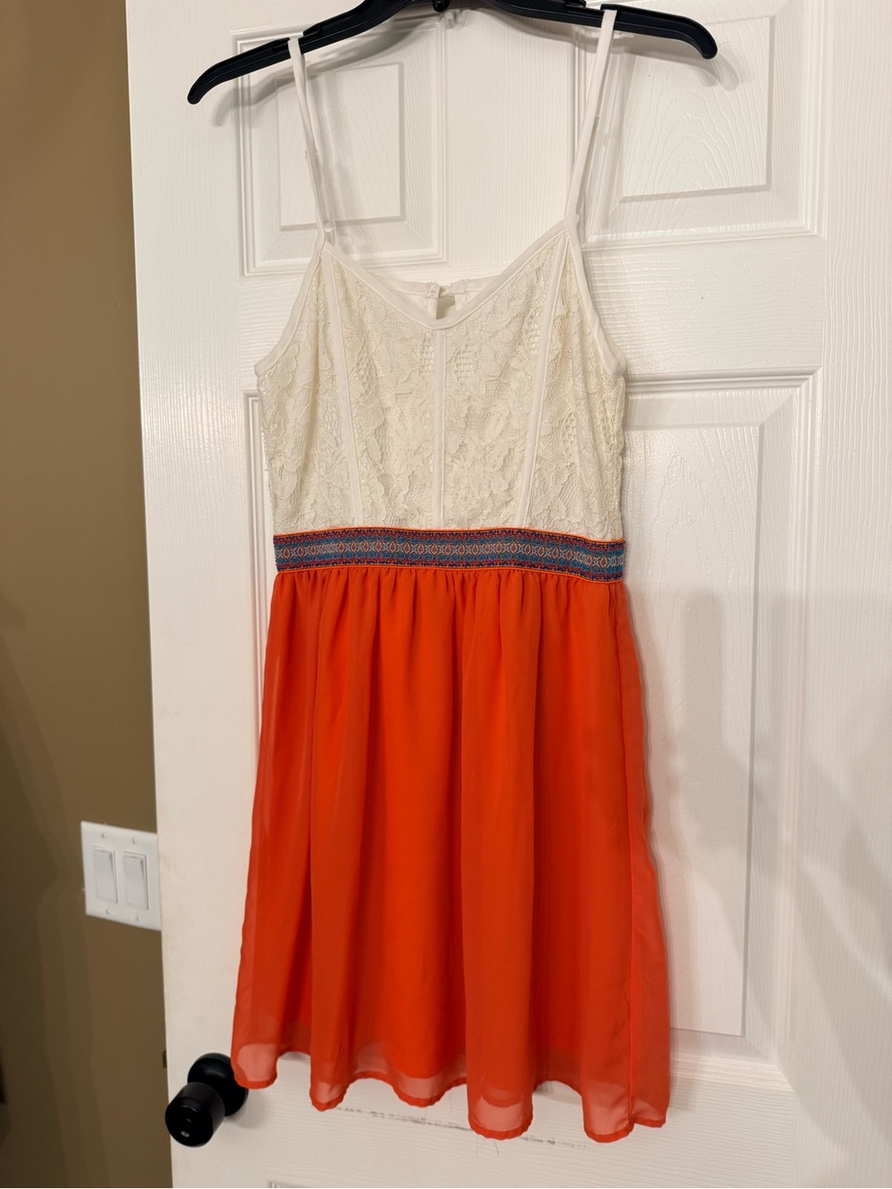 Speeckless Lace Bodice Spaghetti-Strap Dress in Cream and Orange